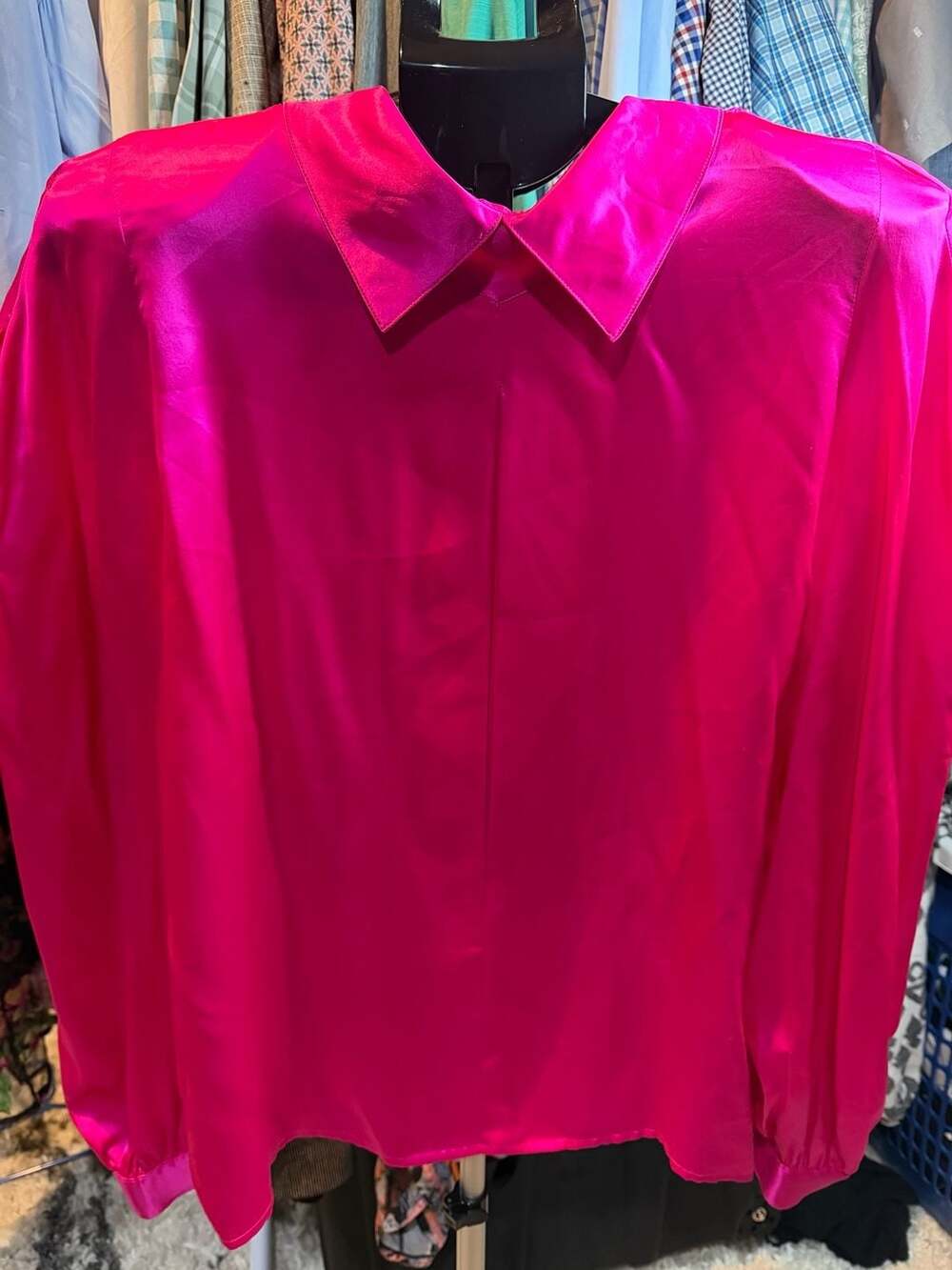 Regina Porter Silk Blouse Size 14 Fuchsia Pink Long Sleeve Button Down